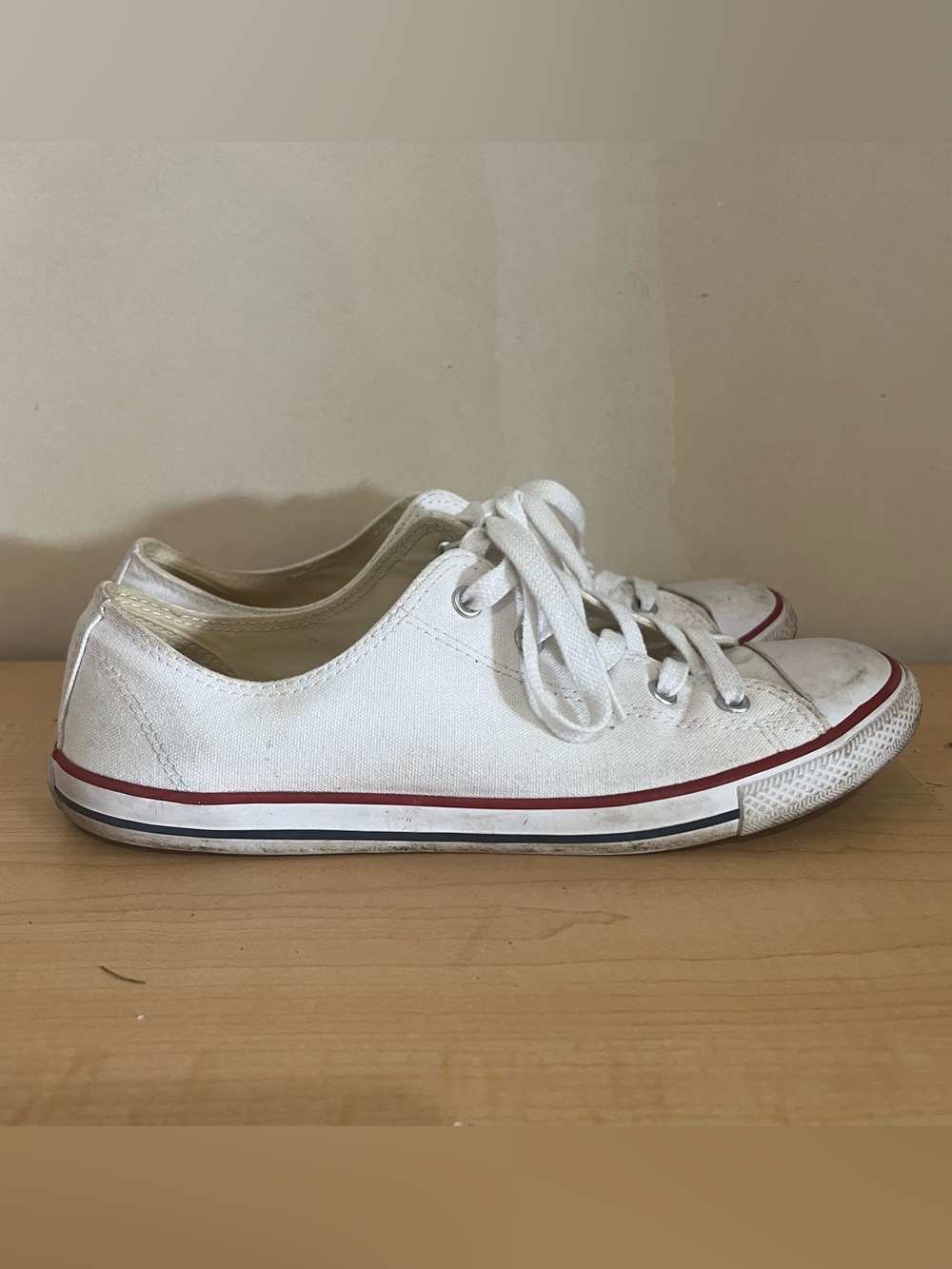 Converse White Low-Top Canvas Sneakers with Red Trim